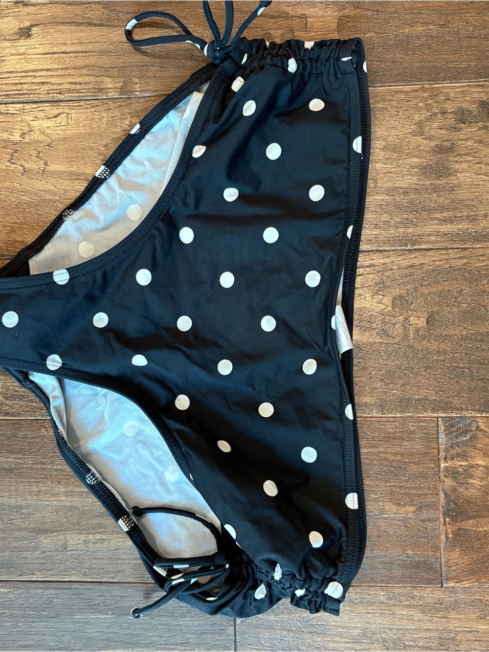 Lands' End Black and White Polka Dot Side-Tie Bikini Bottoms